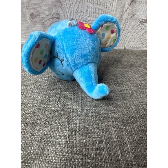 Blue Plush Elephant Keychain Flower Design & Polka Dot Ears for Backpack or Keys - Picture 2 of 8